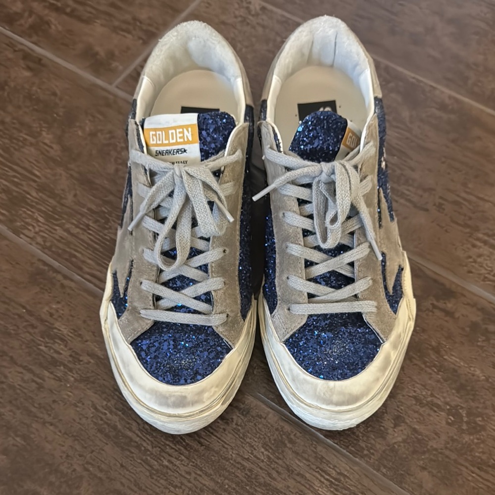 Golden Goose Navy Glitter and Gray Sneakers
